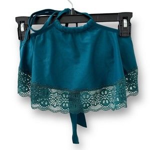 Xhilaration Bikini Top Blue Lace Halter Neck Medium